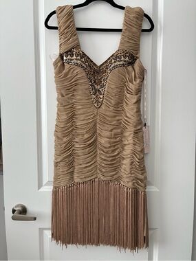 NWT Stunning Sue Wong Size 14 Ruched Beaded Flapper Style Dress